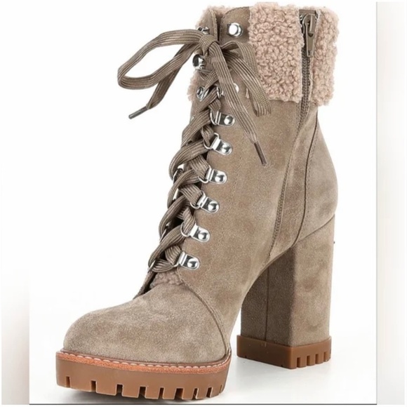 Gianni Bini Sight See Suede Shearling Lug Sole Hiker Platform Booties - Picture 3 of 9